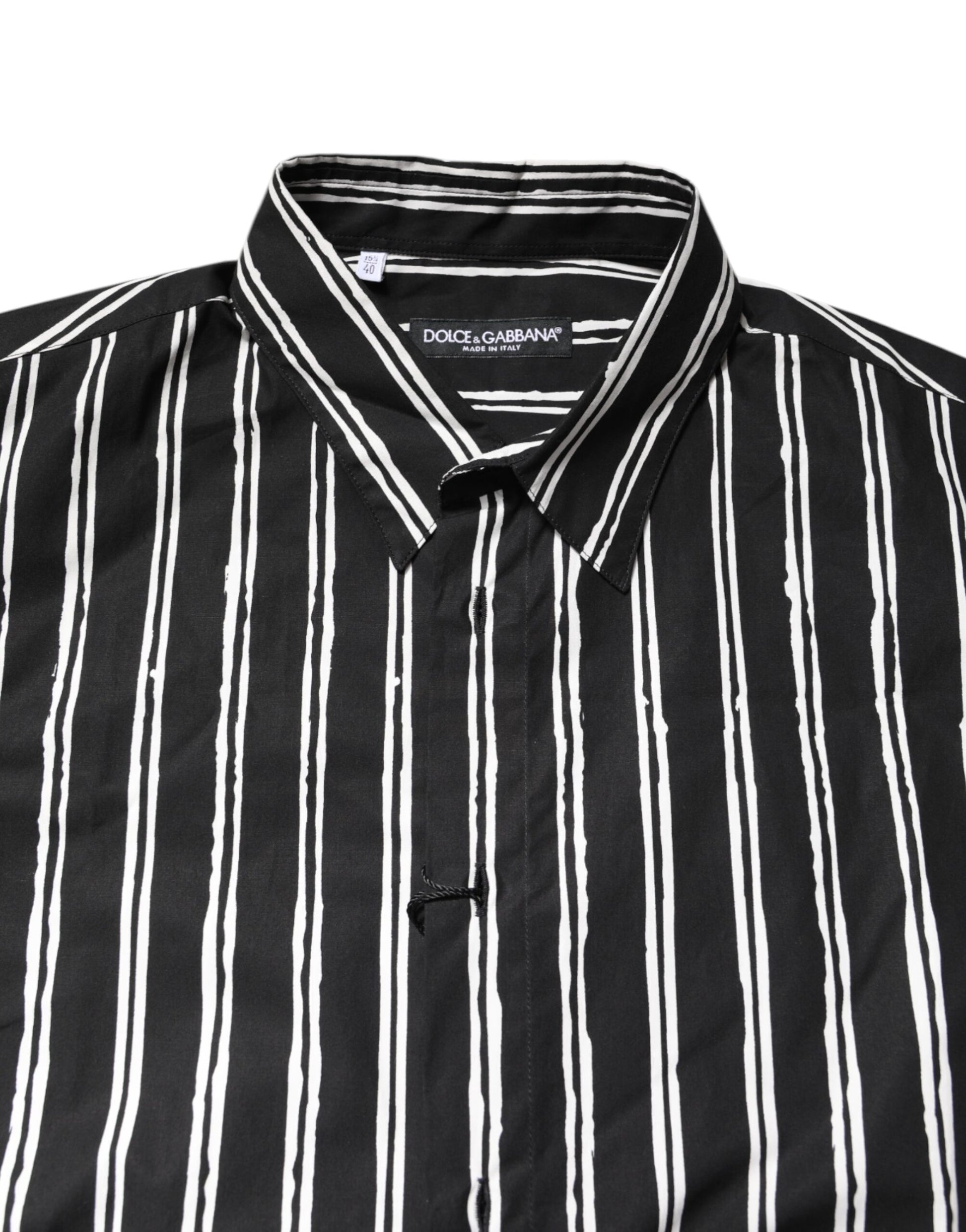 Dolce & Gabbana Black and White Striped Cotton Dress Shirt