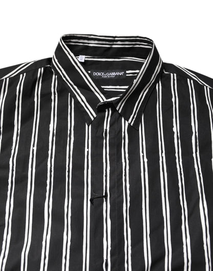 Dolce & Gabbana Black and White Striped Cotton Dress Shirt