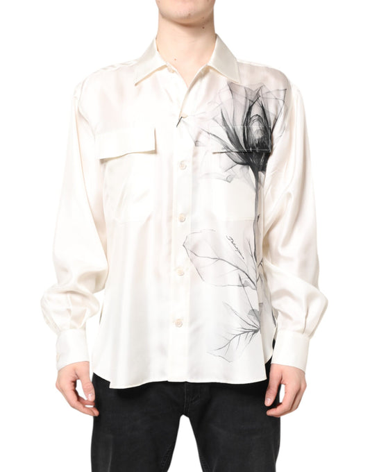 Dolce & Gabbana Ivory Silk Long Sleeves Casual Shirt