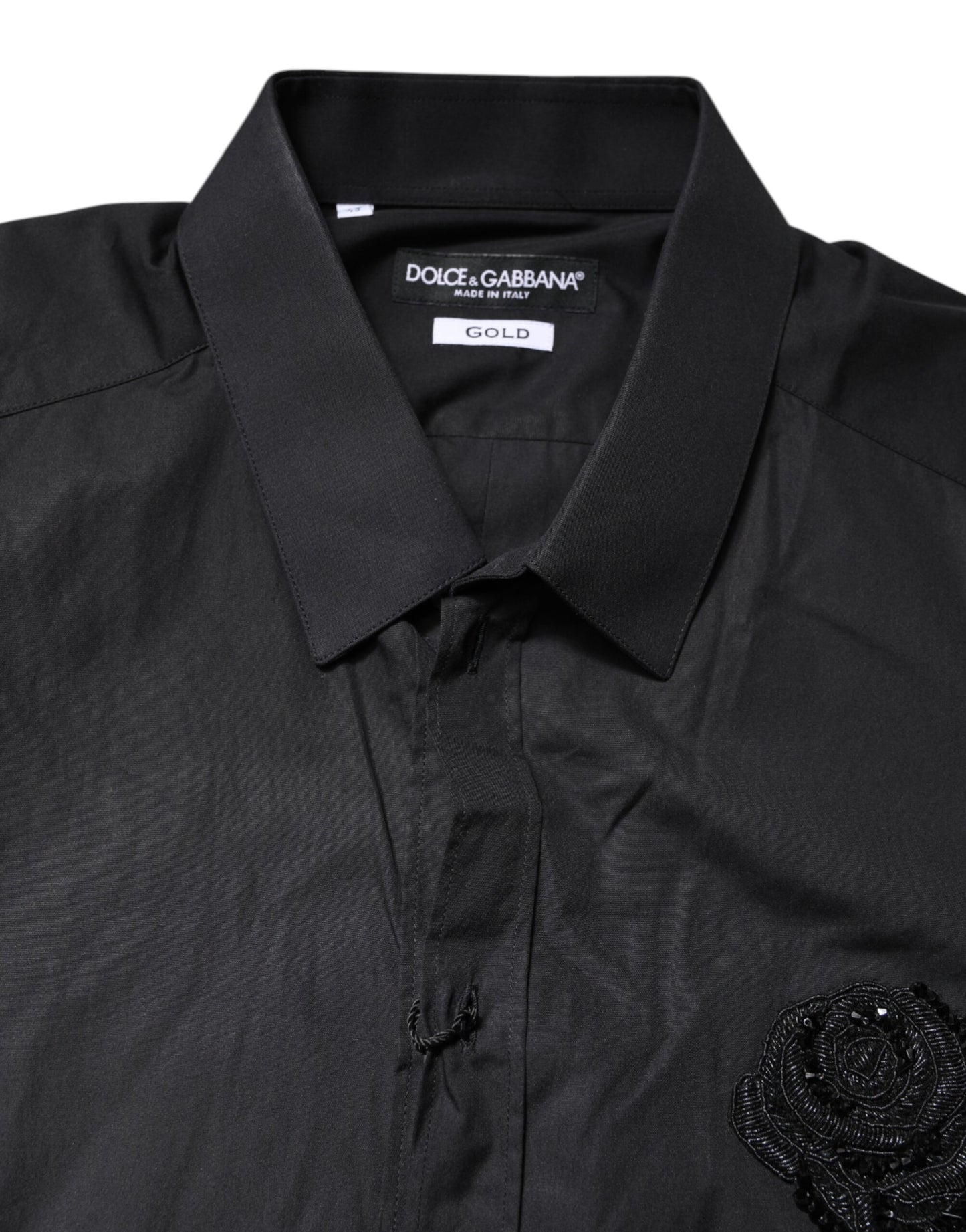 Dolce & Gabbana Black Floral Gold Cotton Dress Shirt