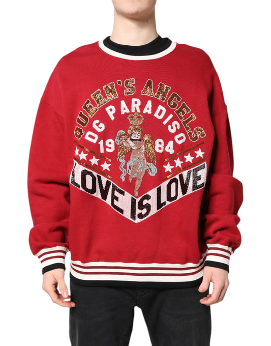 Dolce & Gabbana Red Sequin Knit Pullover Sweatshirt
