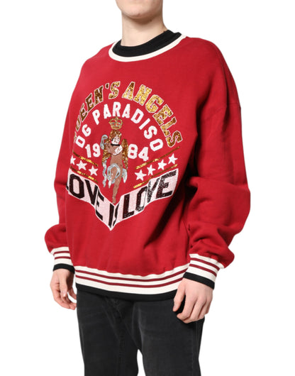 Dolce & Gabbana Red Sequin Knit Pullover Sweatshirt