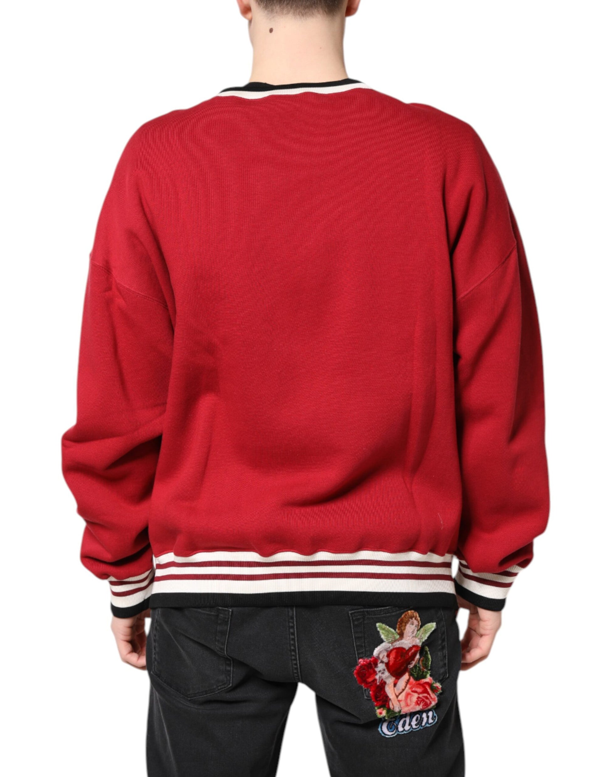 Dolce & Gabbana Red Sequin Knit Pullover Sweatshirt