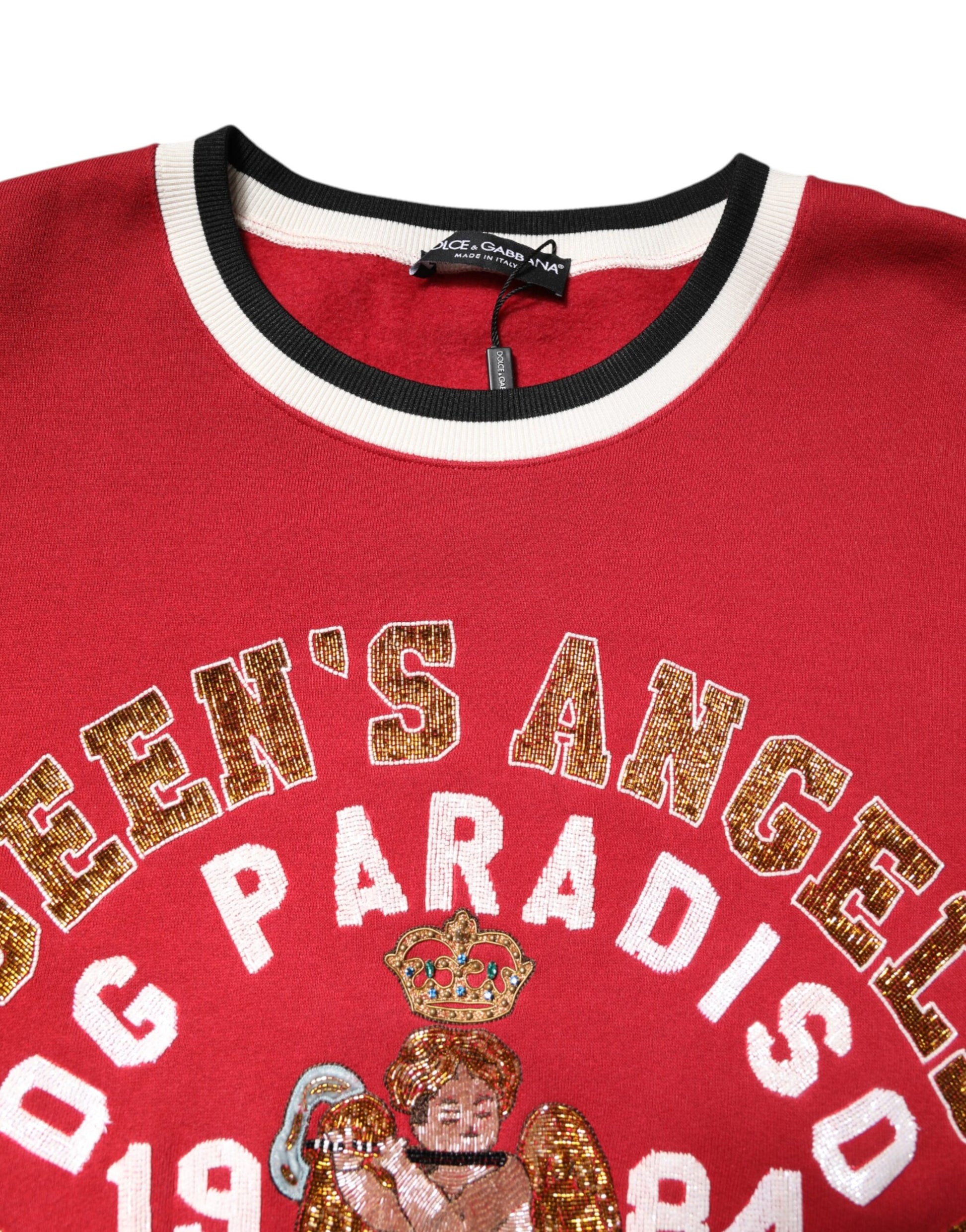 Dolce & Gabbana Red Sequin Knit Pullover Sweatshirt