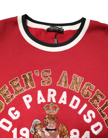Dolce & Gabbana Red Sequin Knit Pullover Sweatshirt