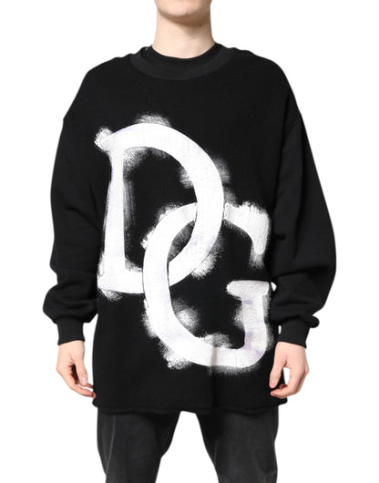 Dolce & Gabbana Black Cotton Logo Print Men's Pullover Sweater