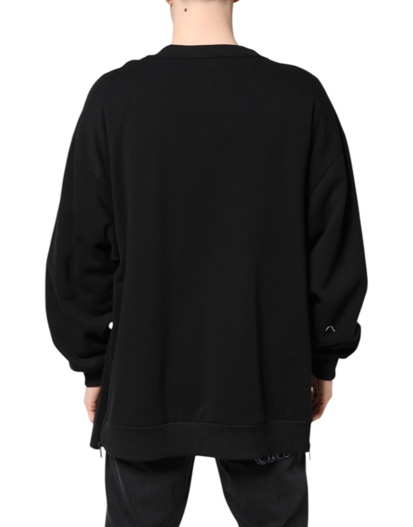Dolce & Gabbana Black Cotton Logo Print Men's Pullover Sweater