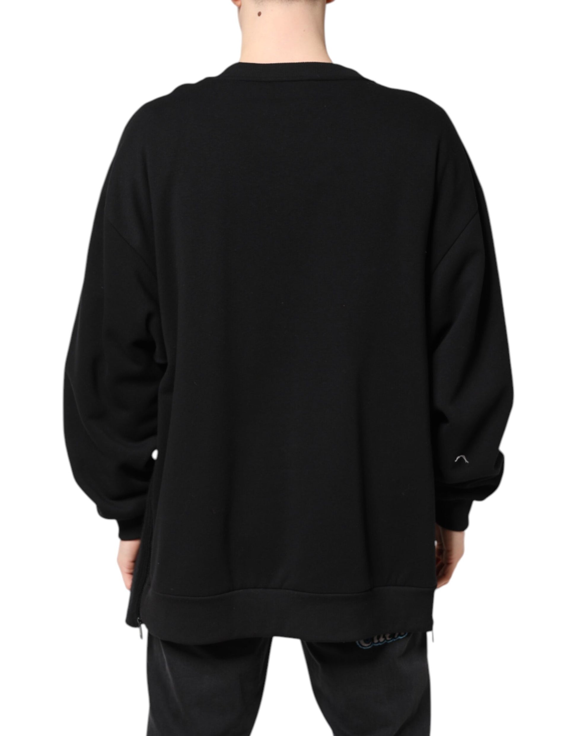 Dolce & Gabbana Black Cotton Logo Print Men's Pullover Sweater