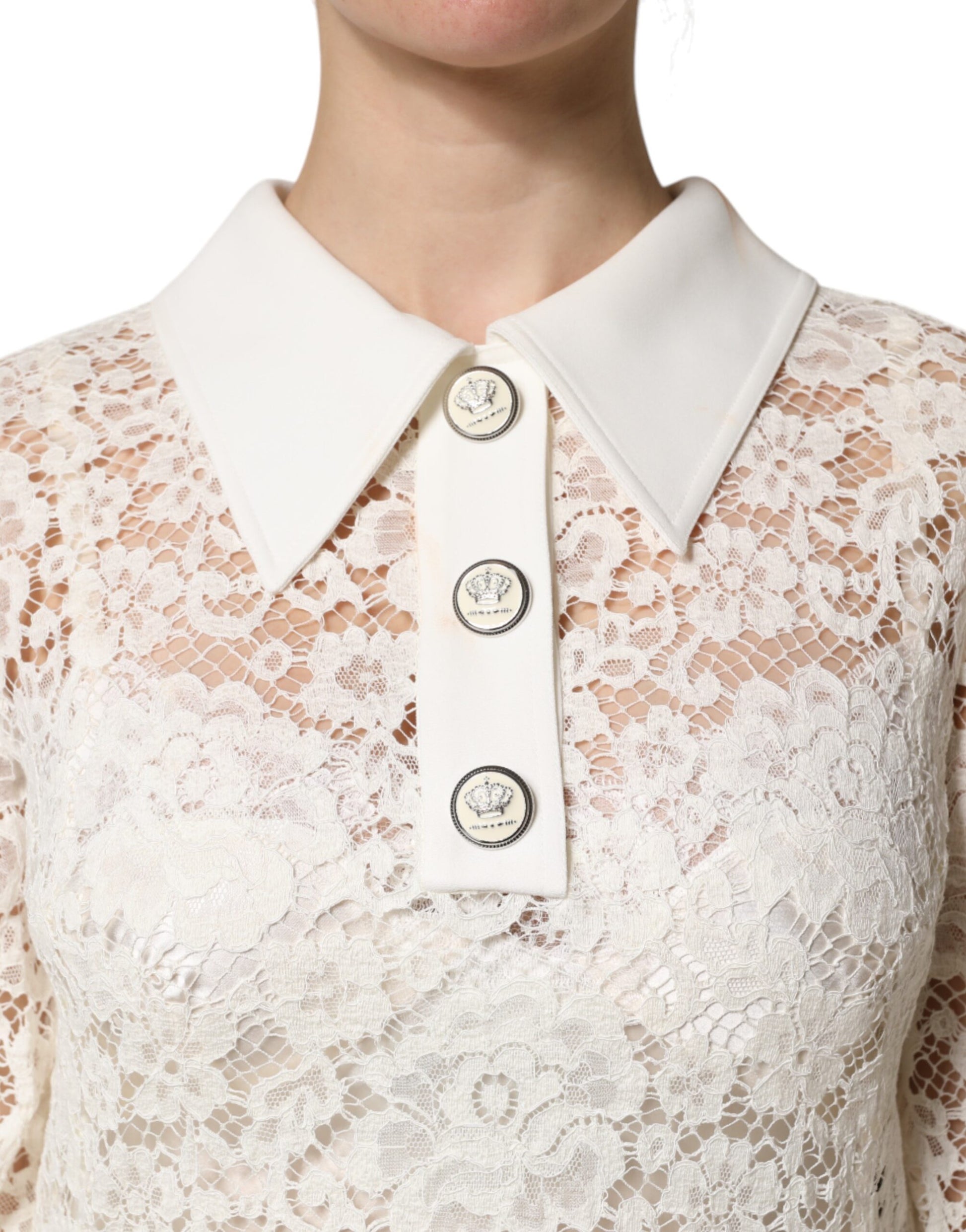 Dolce & Gabbana White Floral Lace Long Sleeves Shift Dress - Preowned
