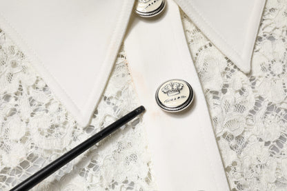 Dolce & Gabbana White Floral Lace Long Sleeves Shift Dress - Preowned