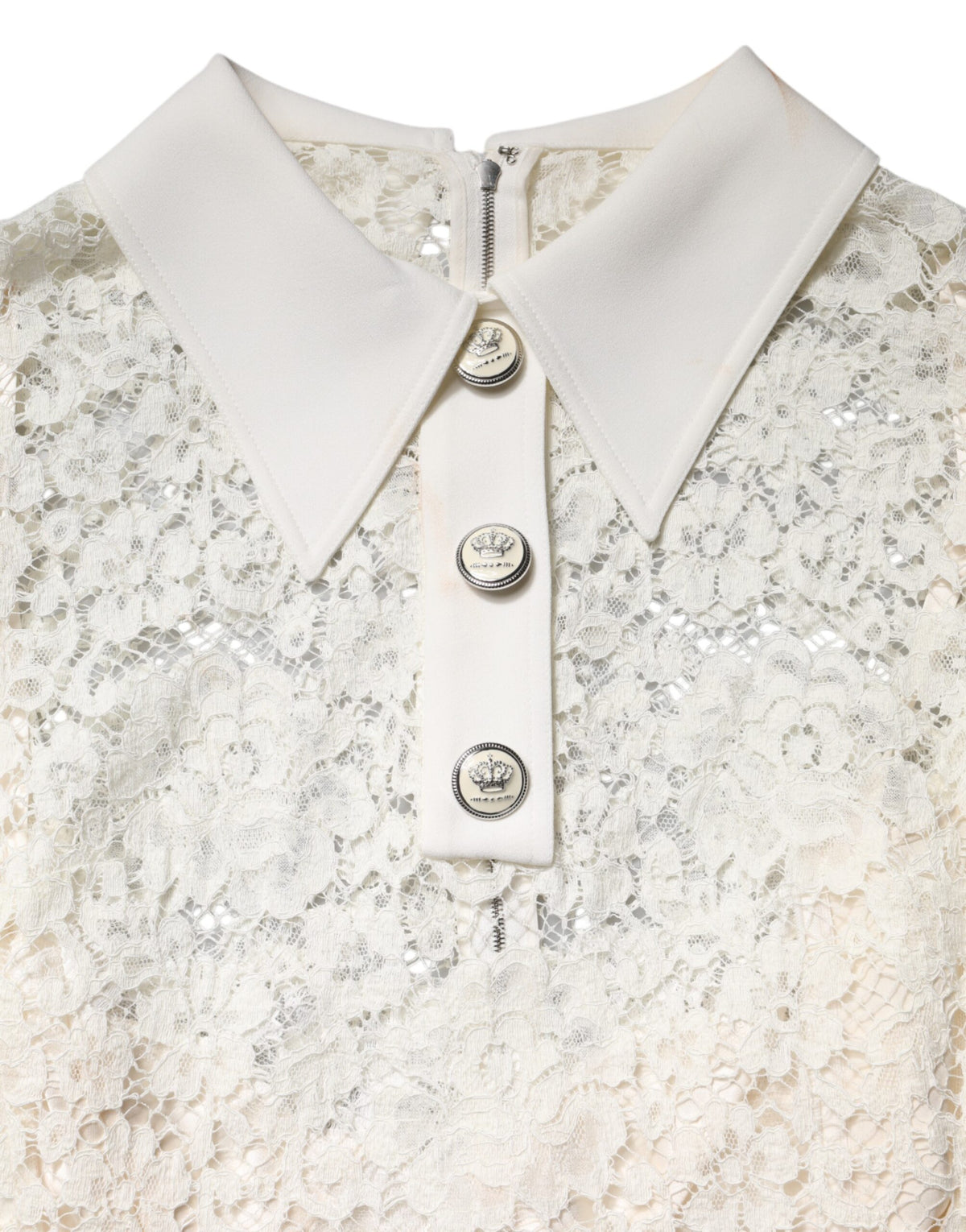 Dolce & Gabbana White Floral Lace Long Sleeves Shift Dress - Preowned