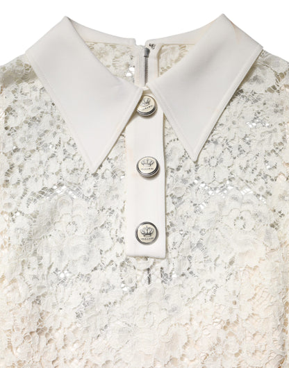 Dolce & Gabbana White Floral Lace Long Sleeves Shift Dress - Preowned