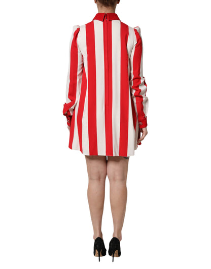 Dolce & Gabbana White Red Stripes Long Sleeves Mini Dress
