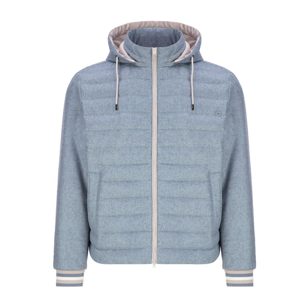 Herno Blue Silk Down Jacket with Hood