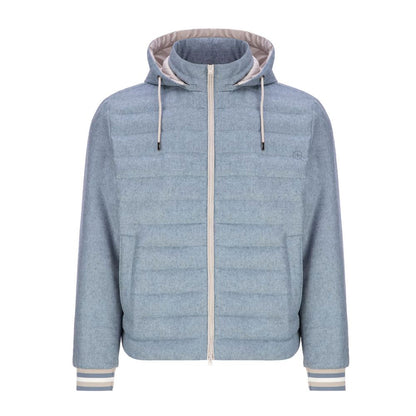 Herno Blue Silk Down Jacket with Hood