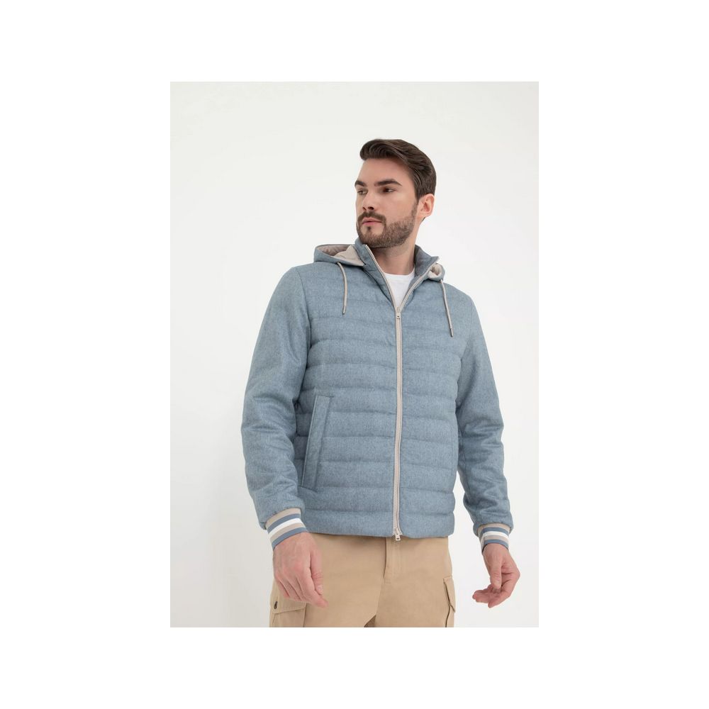 Herno Blue Silk Down Jacket with Hood