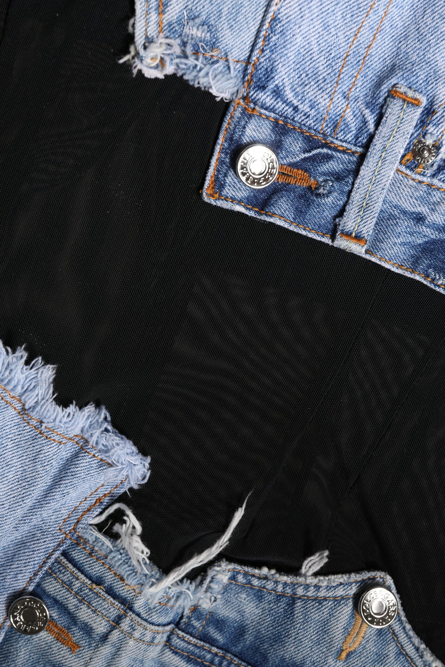 Dolce & Gabbana Sheer Black & Blue Denim Detail Mini Dress