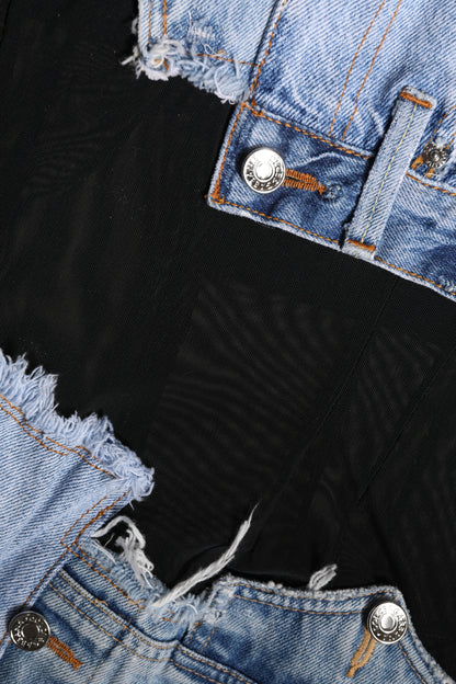 Dolce & Gabbana Sheer Black & Blue Denim Detail Mini Dress