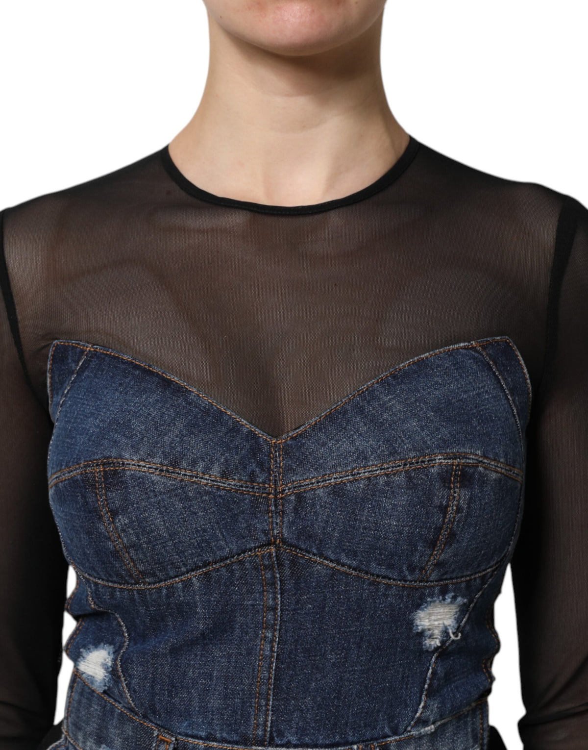 Dolce & Gabbana Blue and Black Long Sleeves Denim Mini Dress