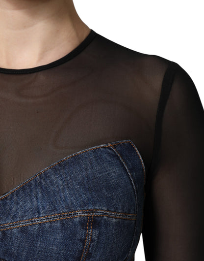 Dolce & Gabbana Blue and Black Long Sleeves Denim Mini Dress