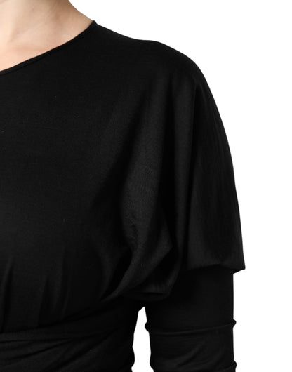 Dolce & Gabbana Black Wool Long Sleeves Sheath Midi Dress