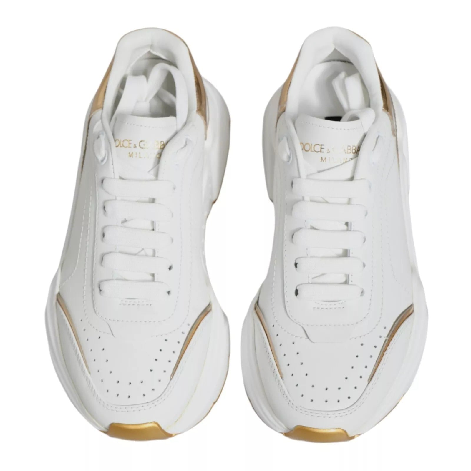 Dolce & Gabbana White & Gold Daymaster Low Top Sneakers - Preowned