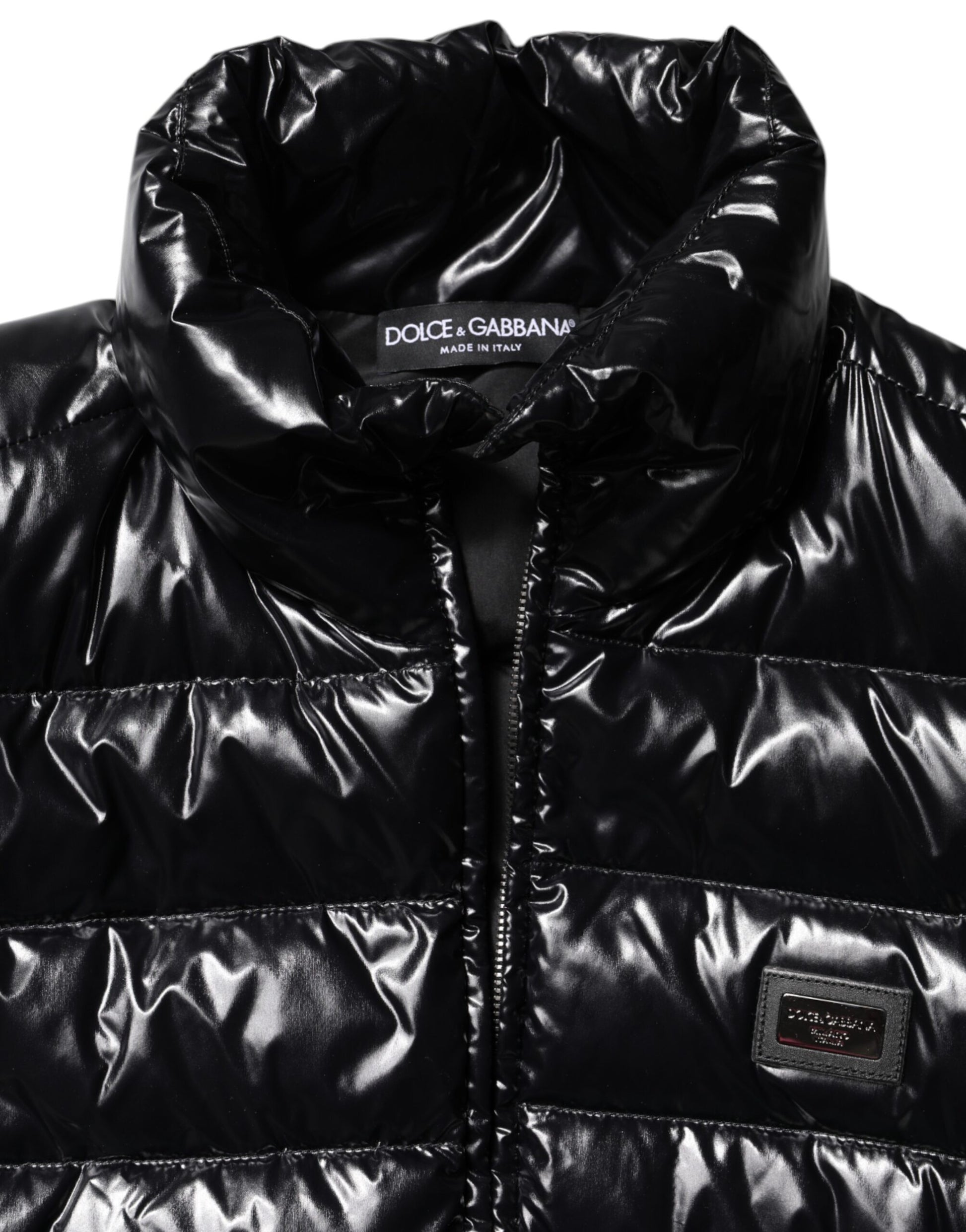 Dolce & Gabbana Black Logo Plaque Full Zip Puffer Jacket