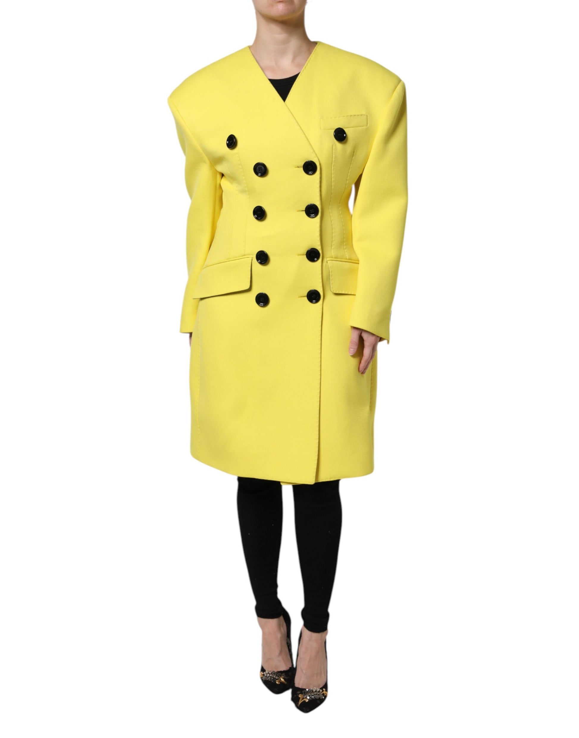 Dolce & Gabbana Yellow Double Breasted Trench Coat