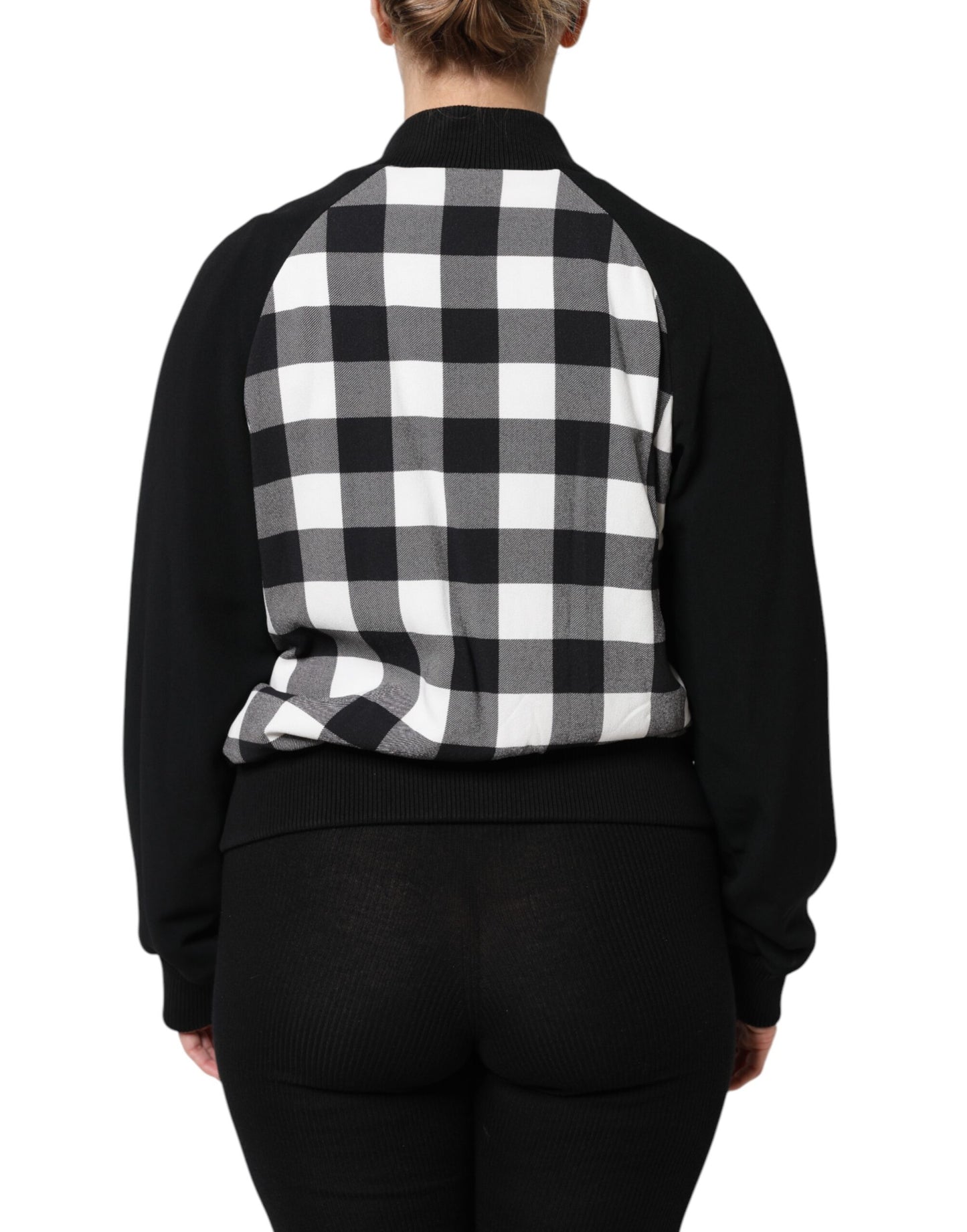 Dolce & Gabbana Black and White Check Floral Button Down Jacket