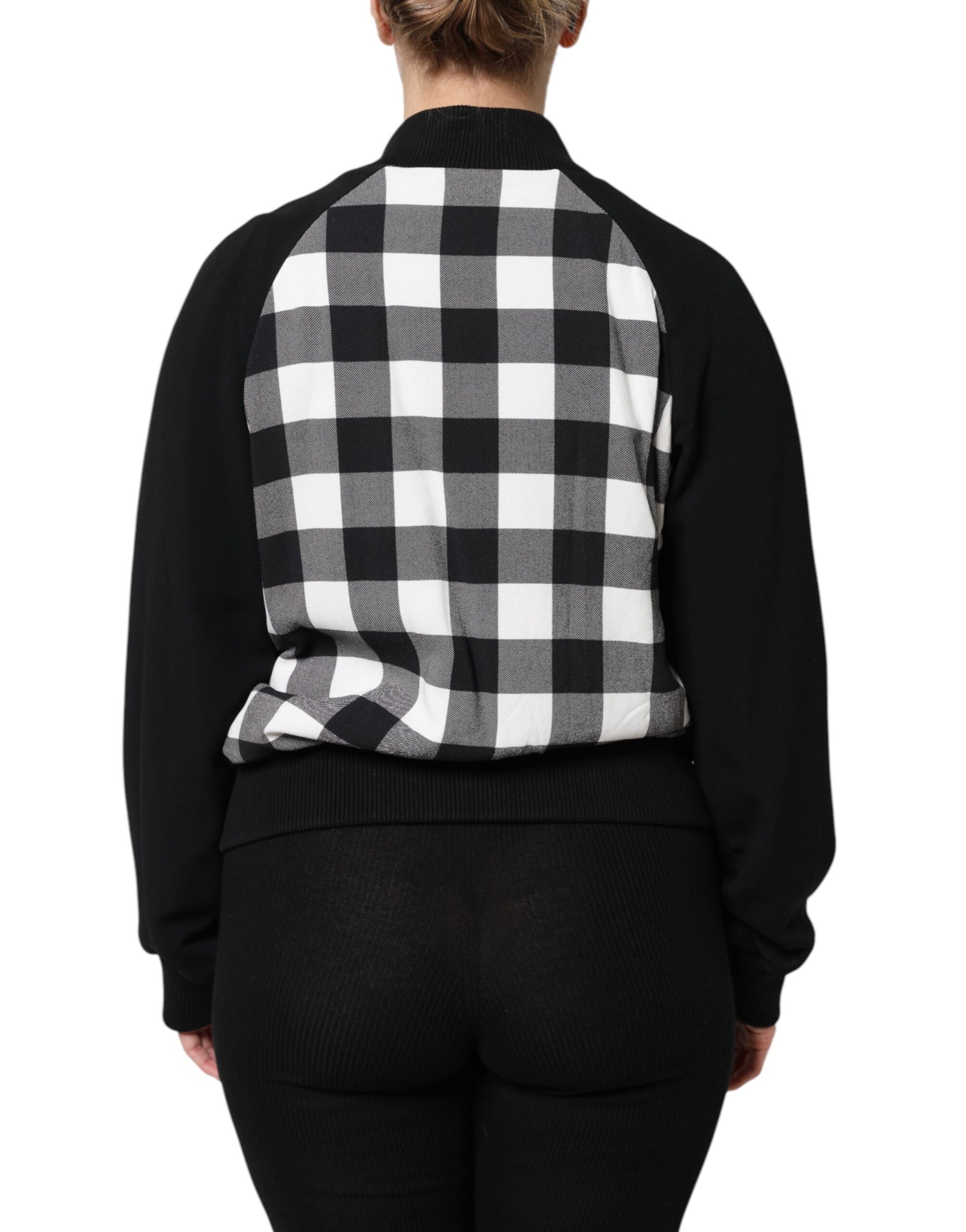 Dolce & Gabbana Black and White Check Floral Button Down Jacket