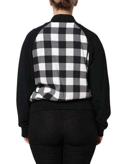 Dolce & Gabbana Black and White Check Floral Button Down Jacket