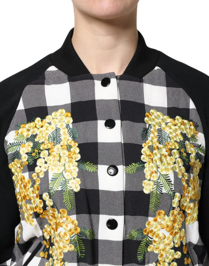 Dolce & Gabbana Black and White Check Floral Button Down Jacket