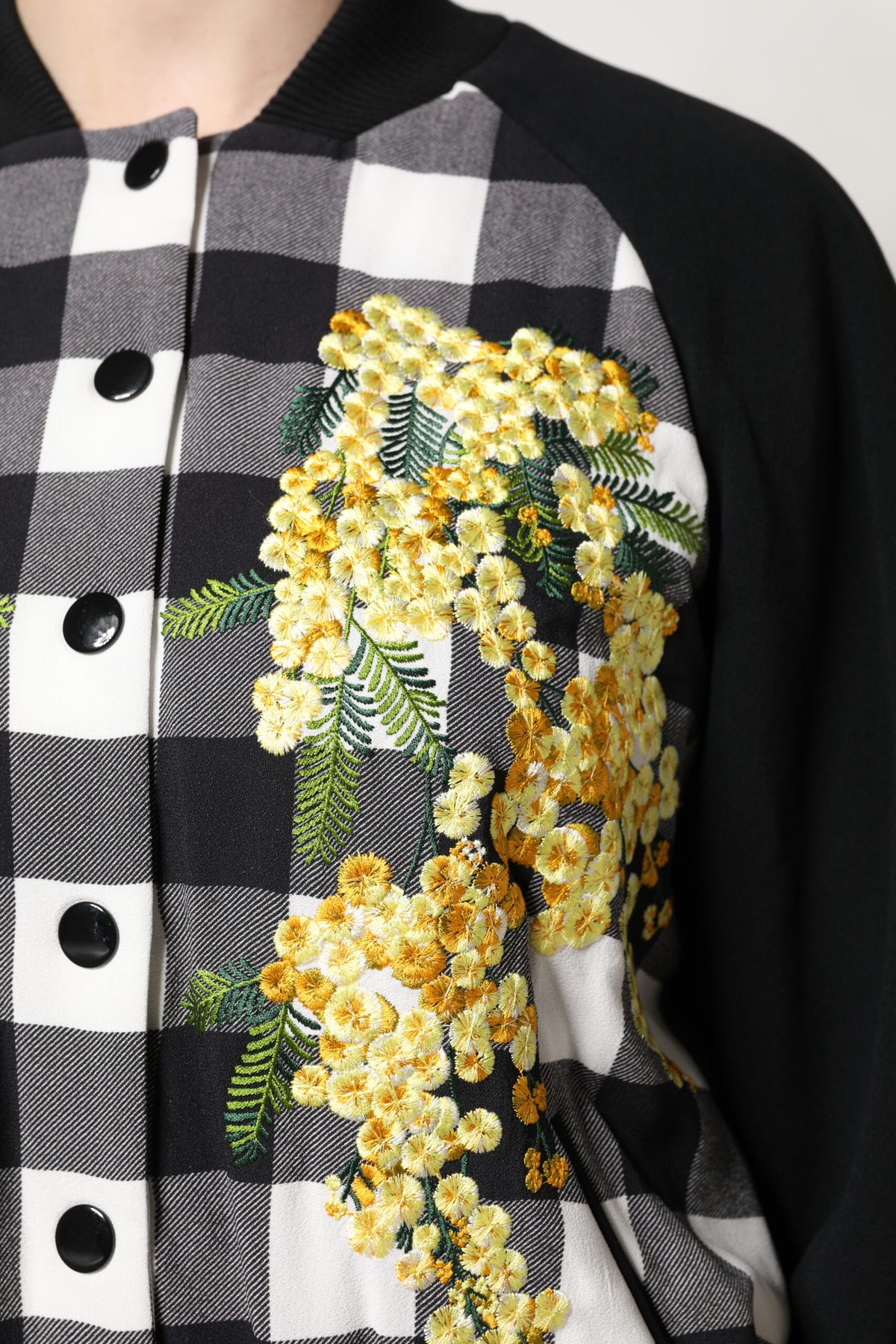 Dolce & Gabbana Black and White Check Floral Button Down Jacket