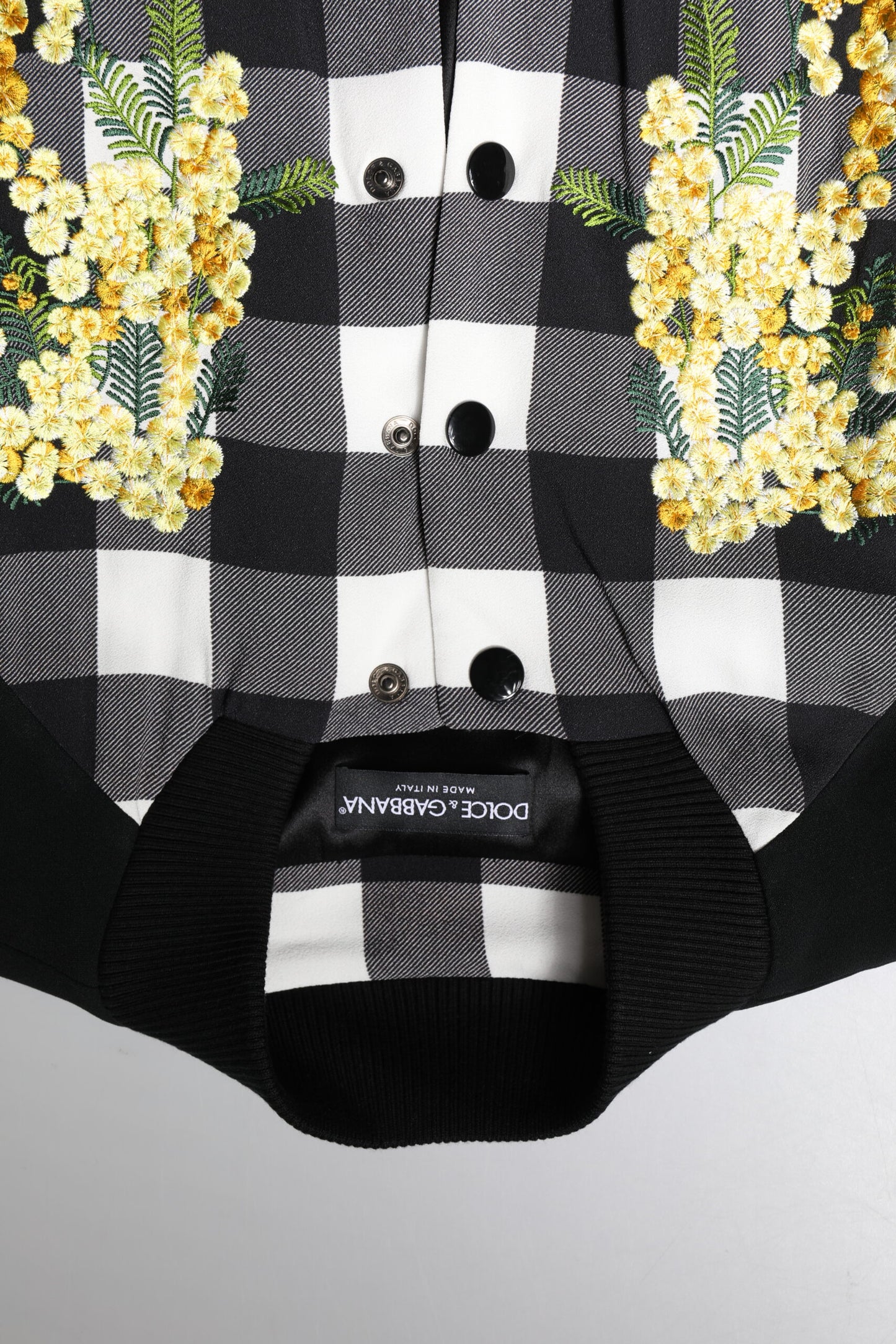Dolce & Gabbana Black and White Check Floral Button Down Jacket