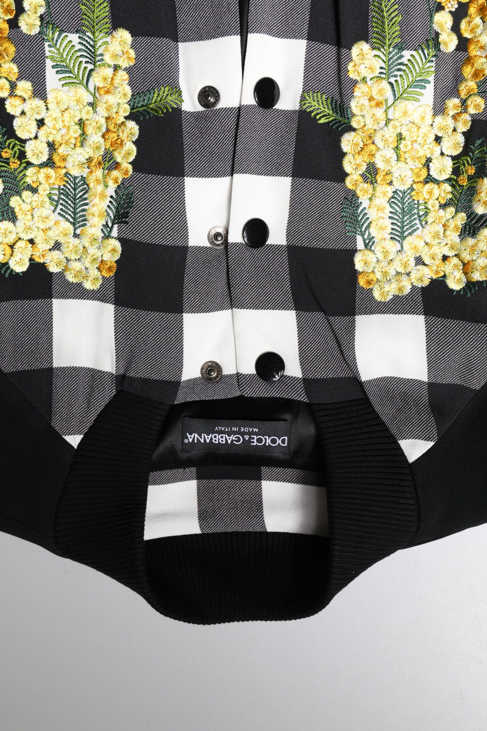 Dolce & Gabbana Black and White Check Floral Button Down Jacket