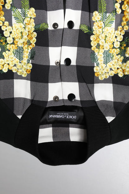 Dolce & Gabbana Black and White Check Floral Button Down Jacket