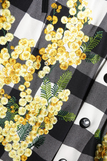 Dolce & Gabbana Black and White Check Floral Button Down Jacket