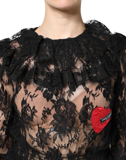 Dolce & Gabbana Black Cotton Floral Lace Blouse Top