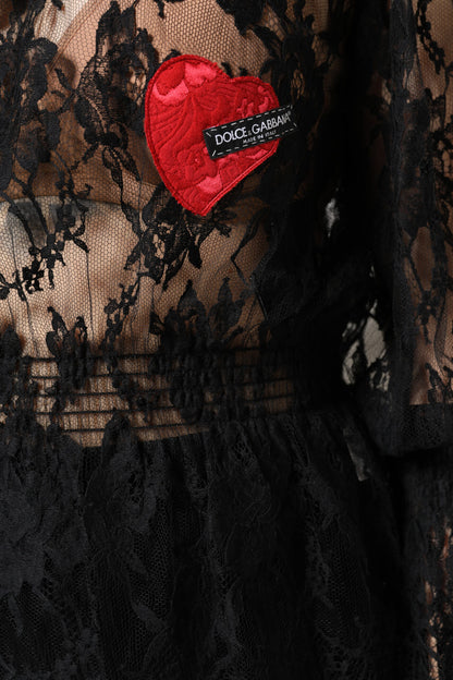 Dolce & Gabbana Black Cotton Floral Lace Blouse Top
