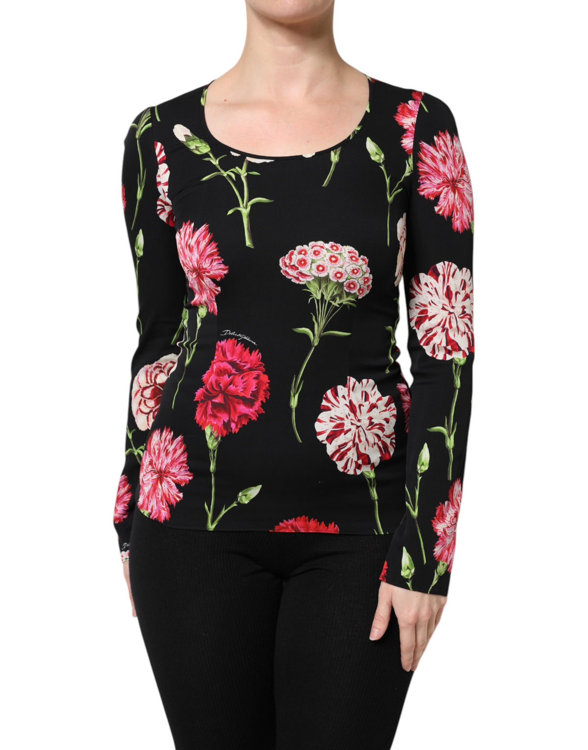 Dolce & Gabbana Black Floral Long Sleeve Blouse Top