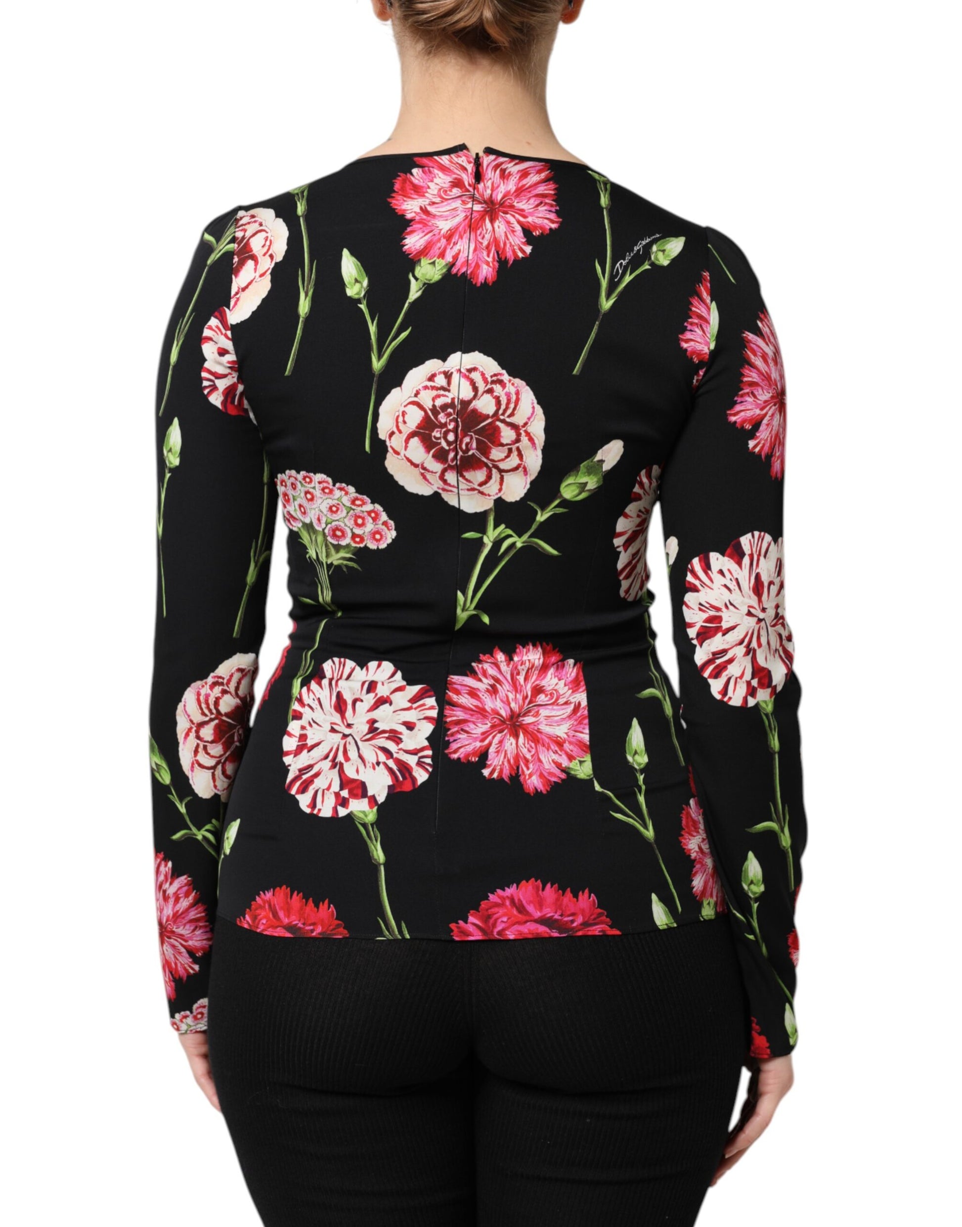 Dolce & Gabbana Black Floral Long Sleeve Blouse Top