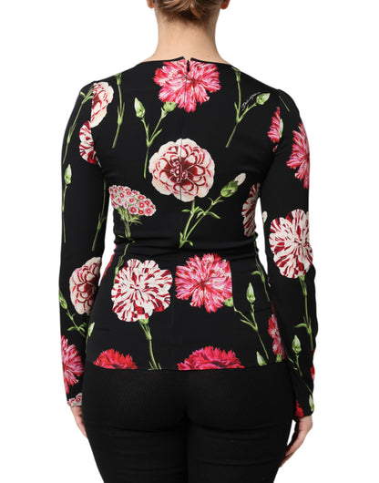 Dolce & Gabbana Black Floral Long Sleeve Blouse Top