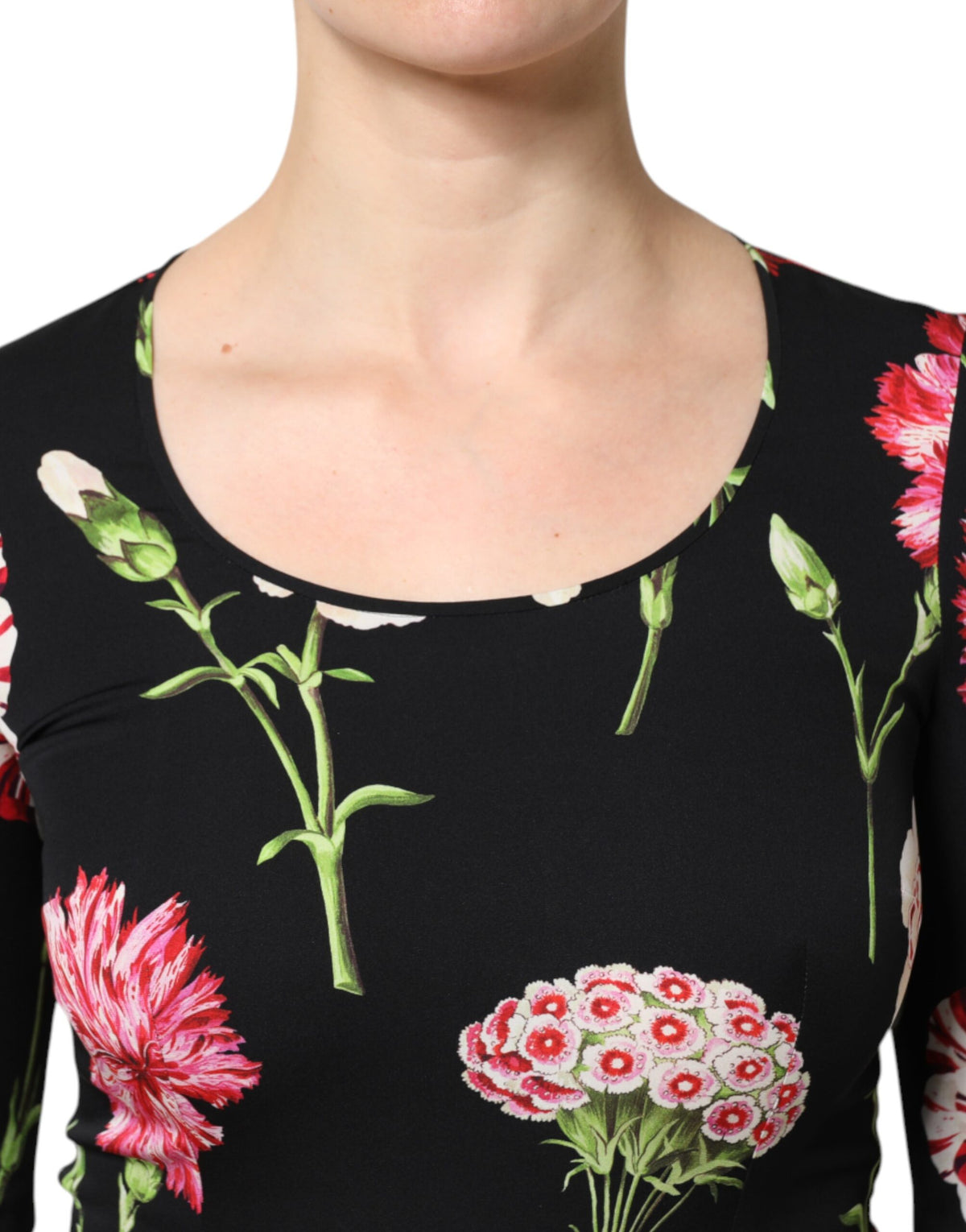 Dolce & Gabbana Black Floral Long Sleeve Blouse Top