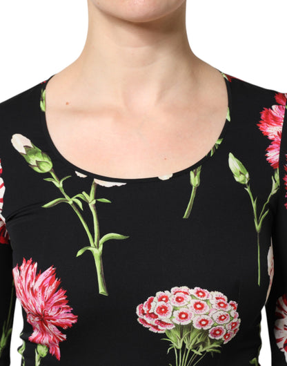 Dolce & Gabbana Black Floral Long Sleeve Blouse Top