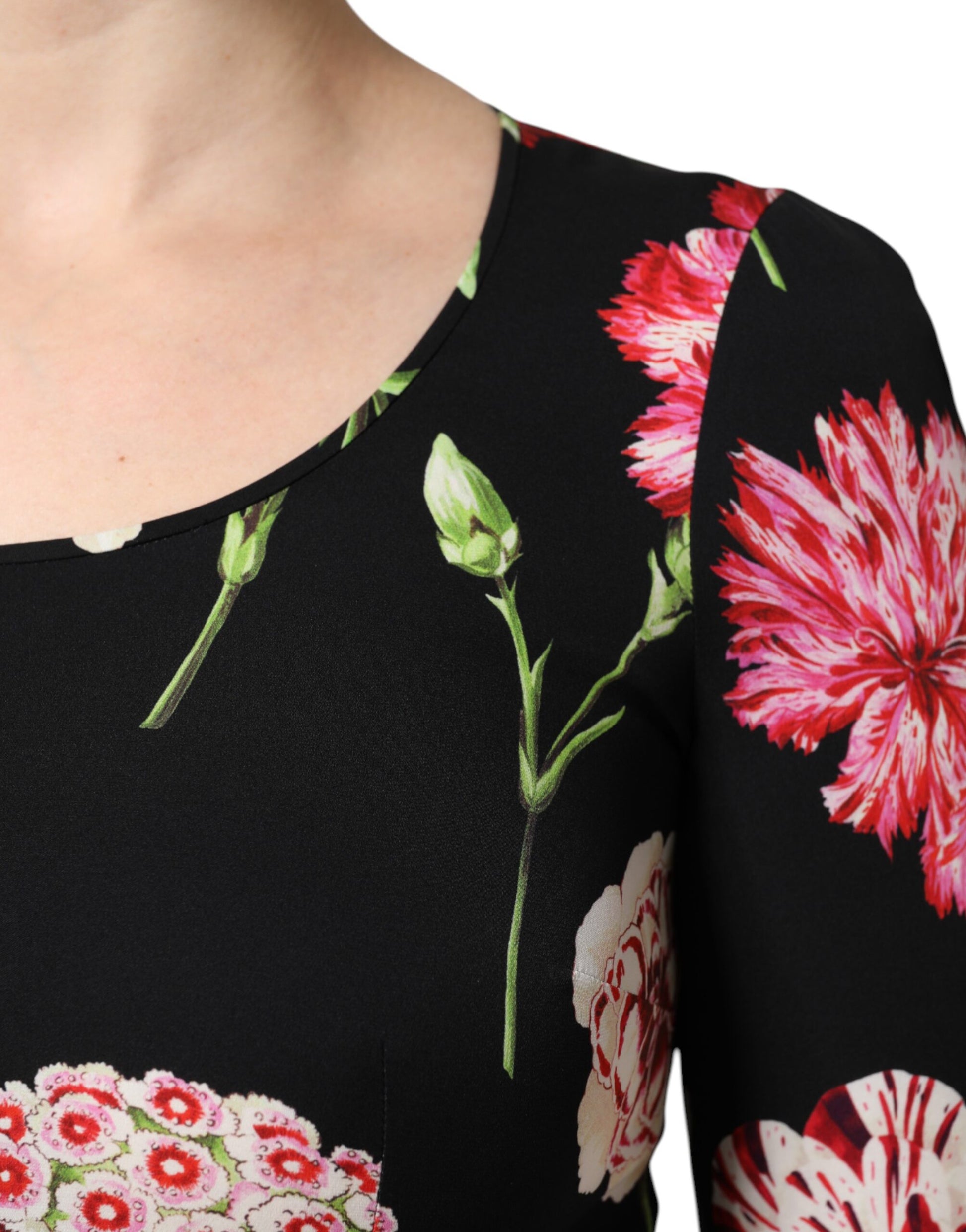 Dolce & Gabbana Black Floral Long Sleeve Blouse Top
