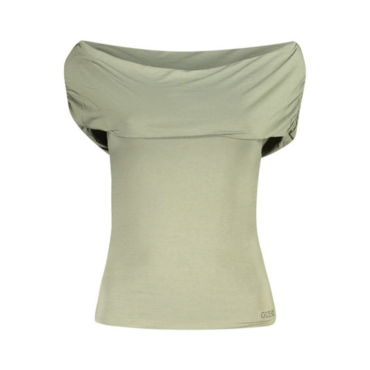 Guess Jeans Green Modal Off-the-Shoulder T-Shirt with Rhinestone Application