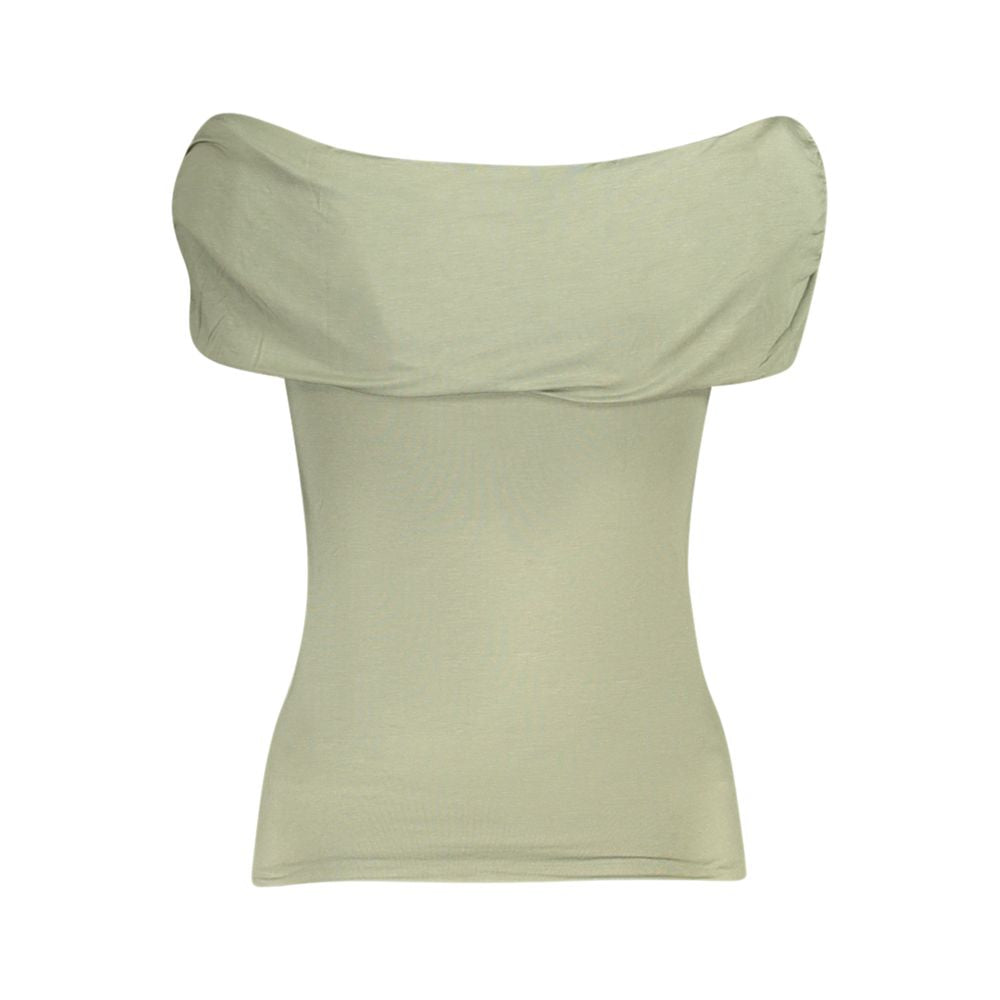 Guess Jeans Green Modal Off-the-Shoulder T-Shirt with Rhinestone Application
