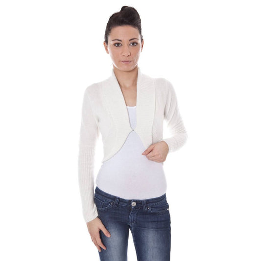 Elegant White Wool Sweater with Shrugs and Button Detail