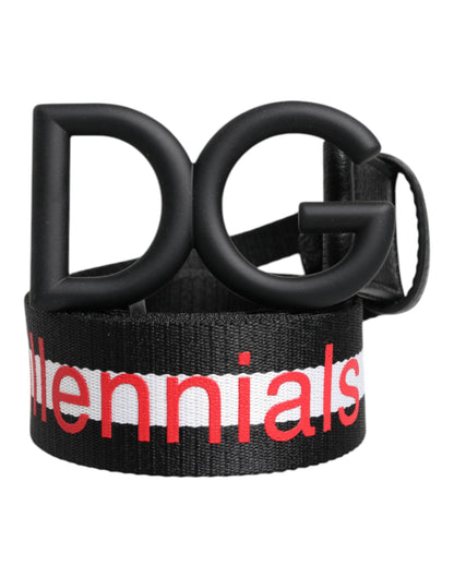 Dolce & Gabbana Black Logo Print DG Buckle Belt
