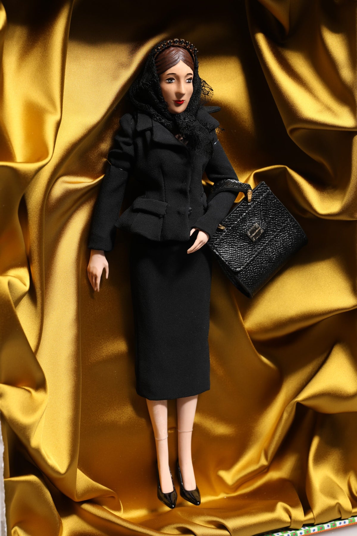 Dolce & Gabbana Black Dress Ceramic Porcelain Fashion Leather Sicily Doll